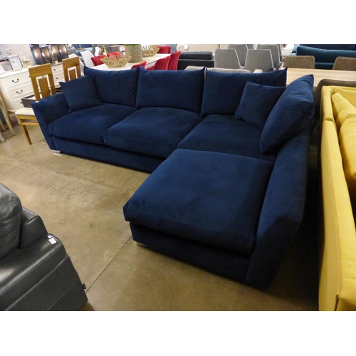 1308 - A designer dark blue upholstered corner sofa (ex-display)