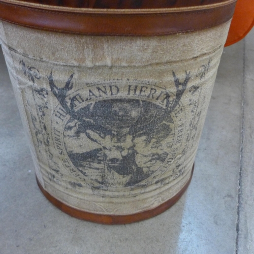 1314 - A stitched leather and hessian stool with Stag design, H 45cms (K120144)   #