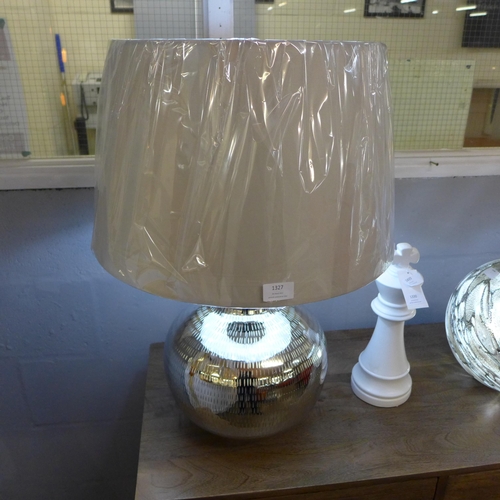 1327 - A silver nickel plated table lamp with a velvet grey shade (BT67050)   #