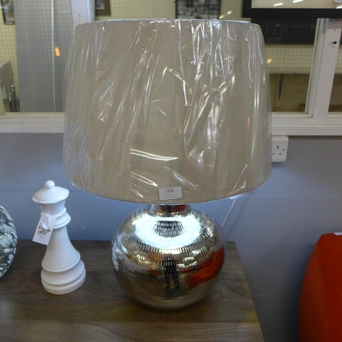 1328 - A silver nickel plated table lamp with a velvet grey shade (BT67050)   #