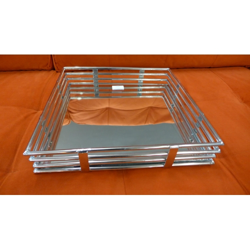 1341 - A square chrome and mirrored cocktail tray, 35cms (GW07516)   #