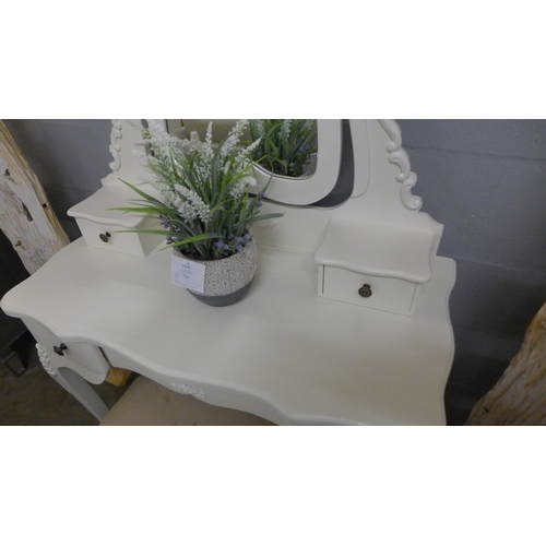 1445 - A white antique style dressing table with stool and mirror