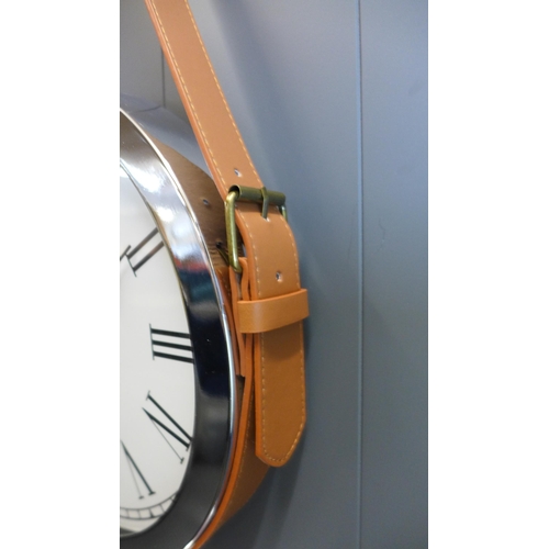 1497 - A Paris wall clock with belt strap hanger, H 57cms x 33cms (CL184112)   #