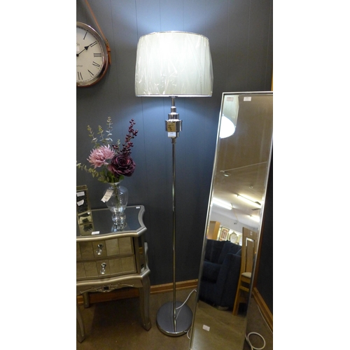 1498 - A chrome floor lamp with grey faux silk shade (EUBT67650)   #