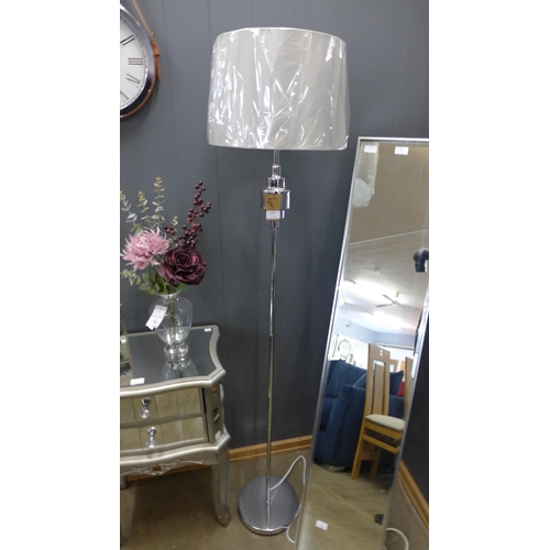 1498 - A chrome floor lamp with grey faux silk shade (EUBT67650)   #