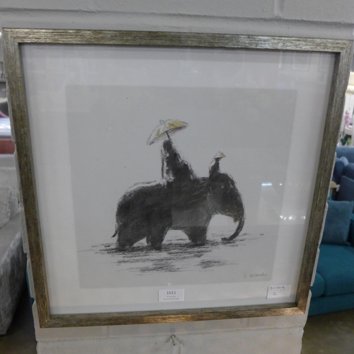 1511 - An Elephant sketch print in a frame (40x40cm)