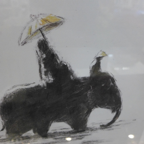 1511 - An Elephant sketch print in a frame (40x40cm)