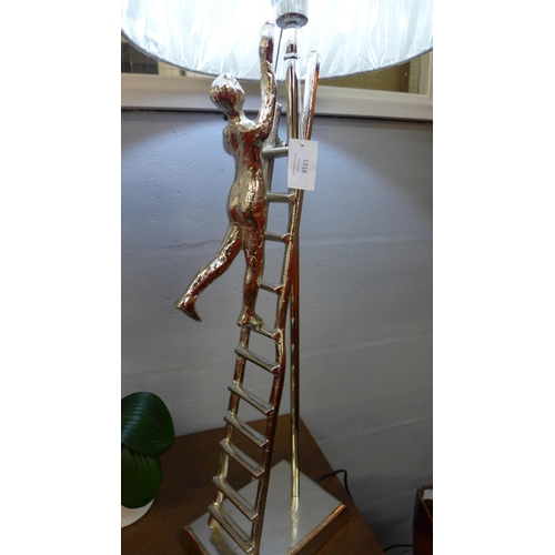 1318 - A silver metal ladder lamp with slate velvet shade, H 69cms (30-830-B062)   #