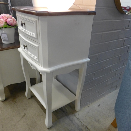 1374 - A white two drawer bedside chest with contrasting top