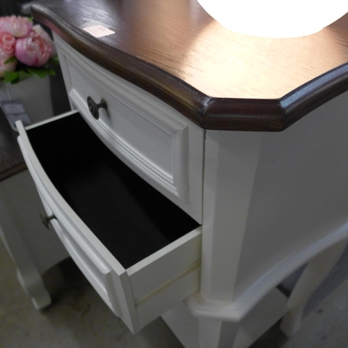 1374 - A white two drawer bedside chest with contrasting top