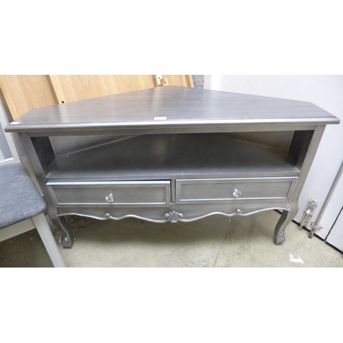 1780 - A Silver two drawer corner tv unit