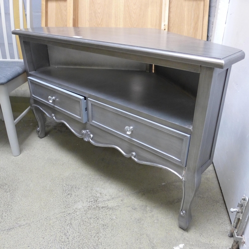 1780 - A Silver two drawer corner tv unit