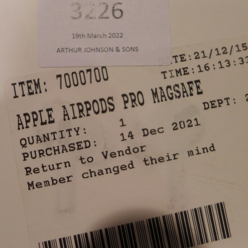 3226 - Apple Airpods Pro Magsafe (model:- MLWK3ZM/A), original RRP £164.99 + VAT (245-243) * This lot is su... 