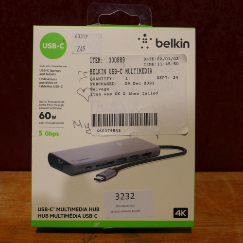 3232 - Belkin Usb-C Multimedia Hub (245-487) * This lot is subject to VAT