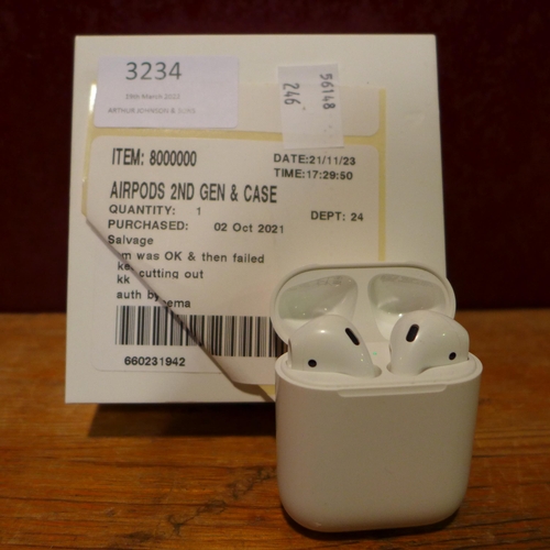 3234 - Airpods 2Nd Gen & Case   (244-248)  * This Lot Is Subject To Vat