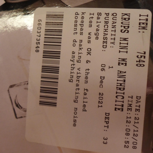 3312 - Krups Mini Me Anthricite coffee machine (245-168) * This lot is subject to VAT