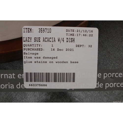 3334 - Porcelain Lazy Susan Acacia With 4 Dishes (245-211) * This lot is subject to VAT