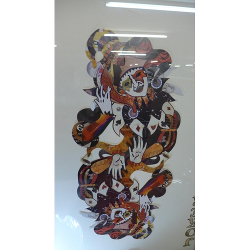 1571 - A framed and glazed Joker playing card collage print, 90 x 60cms (MP13747)   #
