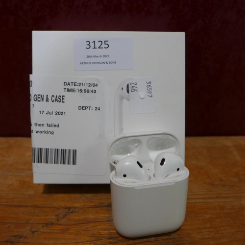 3125 - Airpods 2Nd Gen & Case (model:- MV7N2ZMA), original RRP £99.99 + VAT (246-150)