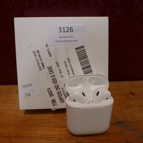 3126 - Airpods (2nd Gen) & Case (model no.:- MV7N2ZMA), original RRP £99.99 + VAT (246-155)