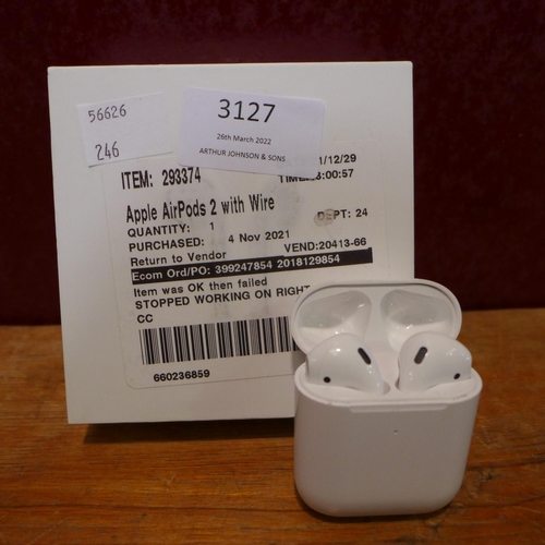 3127 - Airpods (2nd Gen) & Case (model no.:- MV7N2ZMA), original RRP £99.99 + VAT (246-154)