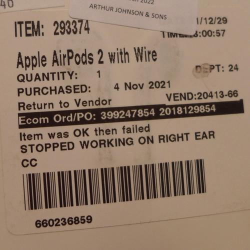 3127 - Airpods (2nd Gen) & Case (model no.:- MV7N2ZMA), original RRP £99.99 + VAT (246-154)