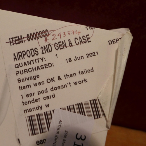 3128 - Airpods (2nd Gen) & Case (model no.:- MV7N2ZMA), original RRP £99.99 + VAT (246-153)