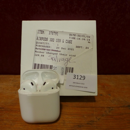 3129 - Airpods 3Rd Gen & Case  - Mme73Zm/A  , Original Rrp £129.99 + Vat   (247-644) * This lot is subject ... 