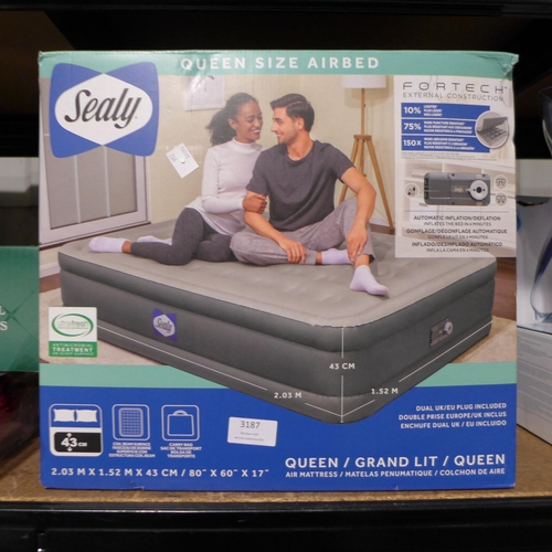 3187 - Sealy Queen Fortech Airbed with built in pump (246-253)