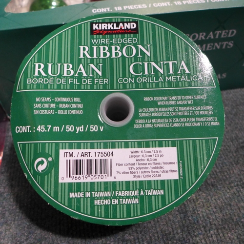 3188 - Ks Wire Edged Ribbon, Two Mixed Packs Of Christmas ornaments       (247-602) * This lot is subject t... 