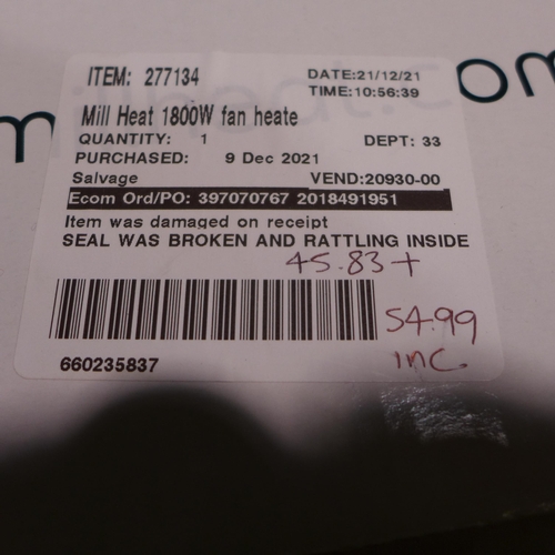 3236 - Mill 1800W PTC Fan Heater (model no.:- CUS1800MECWA) (246-183)