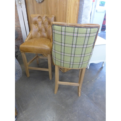 1622 - A pair of Cerato leather and fabric Sienna bar stools