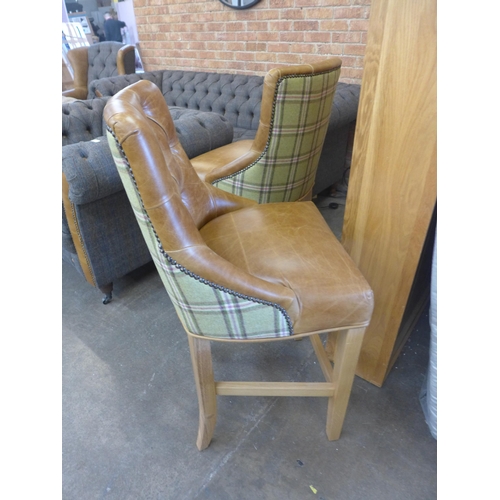 1622 - A pair of Cerato leather and fabric Sienna bar stools