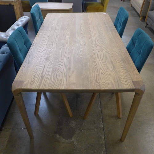 1408 - A Halcot oak mid century style dining table and four teal velvet chairs