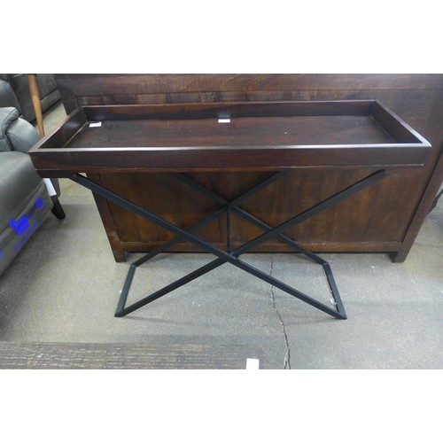 1319 - A large hardwood and steel butlers tray *This lot is subject to VAT