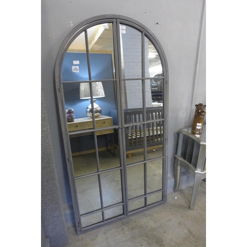 1444 - A large arched window metal mirror, H 175cm (MP1789)   #