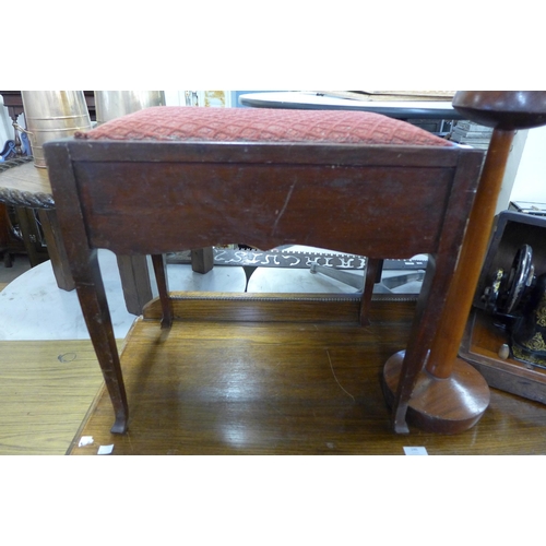 245 - A mahogany piano stool, a smokers stand and a Singer sewing machine