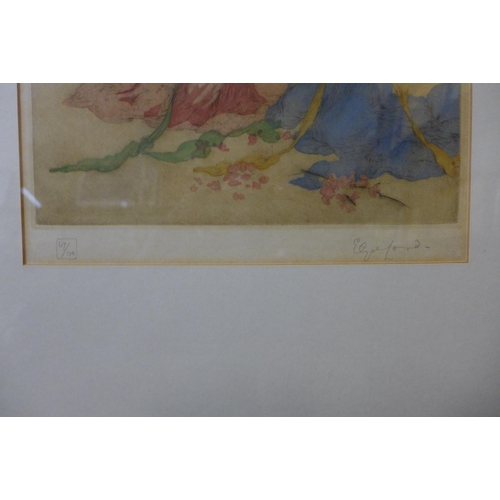 362 - A signed Elyse Lord limited edition, portrait of two oriental ladies, no. 67/100, framed