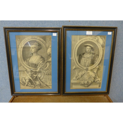 377 - A print of King Richard III and a pair of prints of Henry VIII and Anne Boleyn