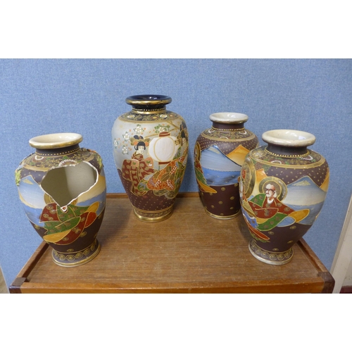 383 - Four Japanese porcelain vases (one broken)