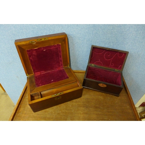 388 - A Victorian walnut writing slope and a George III mahogany tea caddy