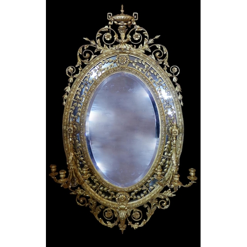 41 - A large Regency giltwood and gesso girandole mirror, 176 x 105 cms