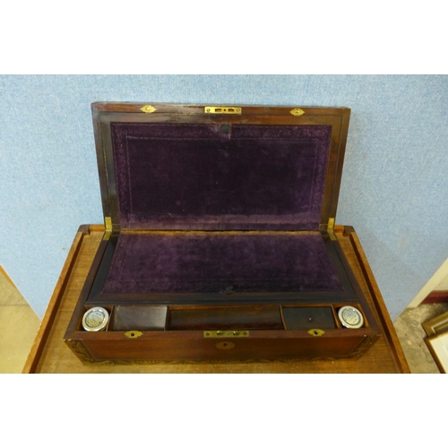 436 - A George IV rosewood and brass inlaid writing slope