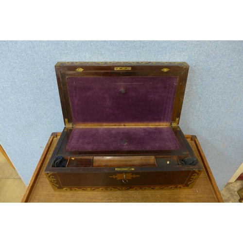 437 - A George IV rosewood and brass inlaid writing slope