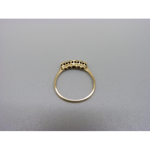 1018 - An 18ct gold, platinum set and five stone diamond ring, 1.8g, M