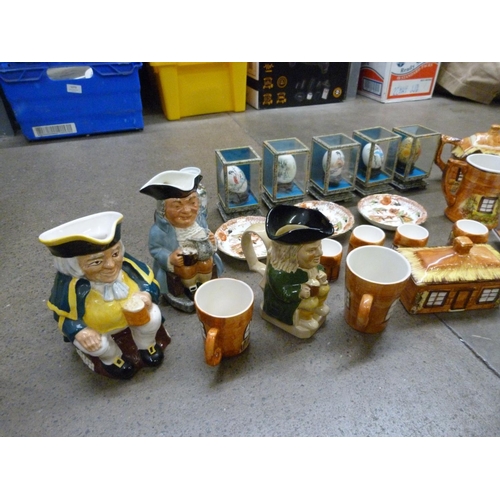 1246 - Six Toby jugs, cottageware, Chinese decorative egg shells and oriental saucers**PLEASE NOTE THIS LOT... 