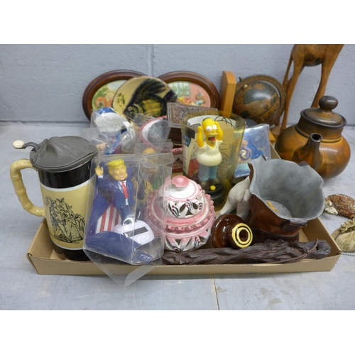 1247 - A collection of china and other assorted items including a small globe, figures, teapot, etc., and f... 