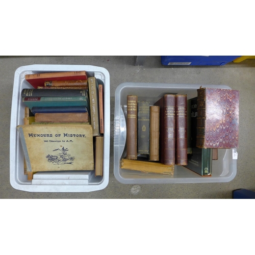 1269 - Two boxes of antique and vintage books including reference books and novels, some first editions**PL... 