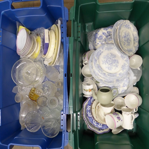 1272 - Two boxes of china and glass including two blue and white tureens and other blue and white**PLEASE N... 