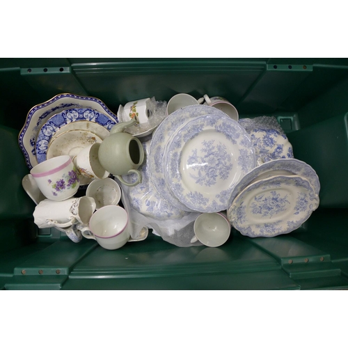 1272 - Two boxes of china and glass including two blue and white tureens and other blue and white**PLEASE N... 